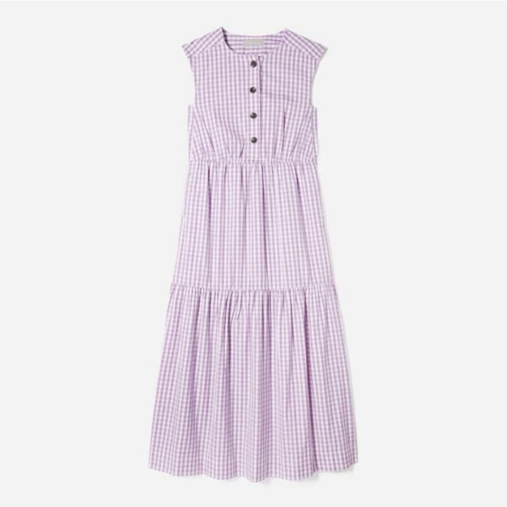 Everlane Gingham Checked Purple Cotton Dress Size Extra Small - Picture 2 of 6